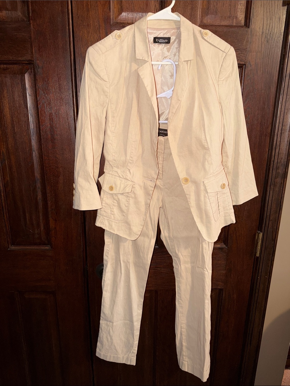 bebe Cream Casual Blazer and Straight-Leg Pants Set